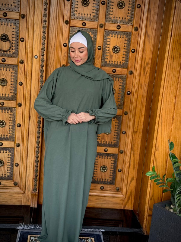 
                  
                    One-Piece Prayer Set with Attached Sleeves and Scarf
                  
                