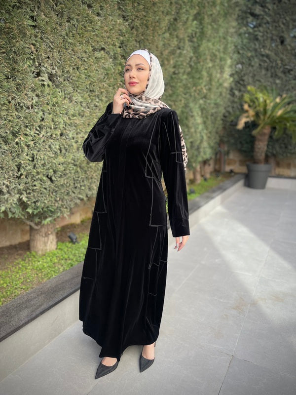 Black Velvet Pearled Abaya – Al Karam Qadri