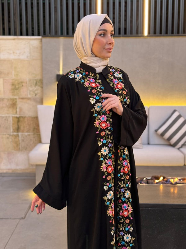 Modern Black Two-Piece Embroidered Abaya
