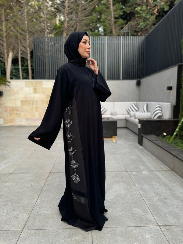 Black Abaya with Dual-Sided Embroidery