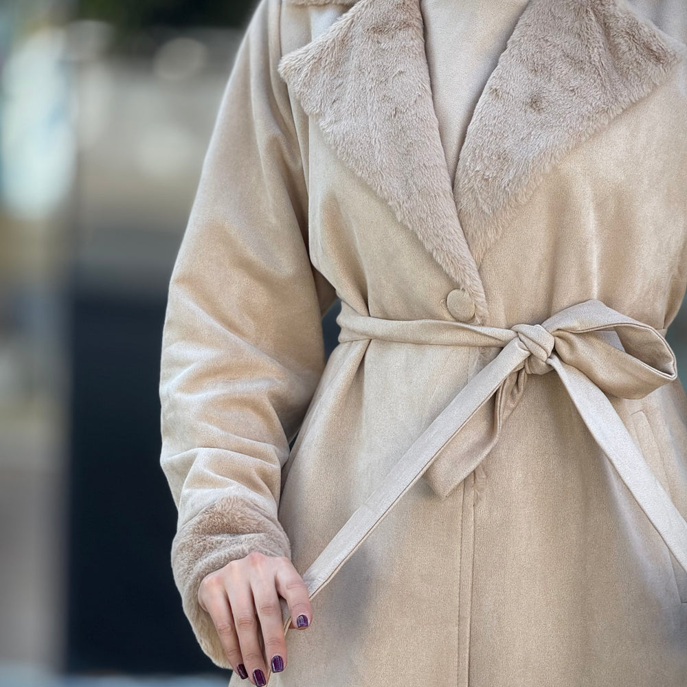 
                      
                        Open-Front Jilbab with Fur Accents and Waist Belt
                      
                    