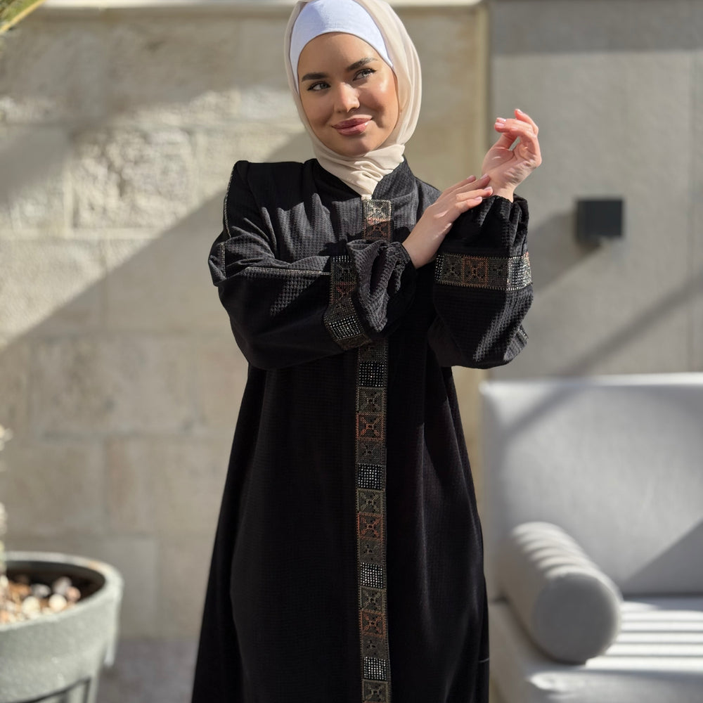 Elegant Winter Abaya With Modern Embroidery