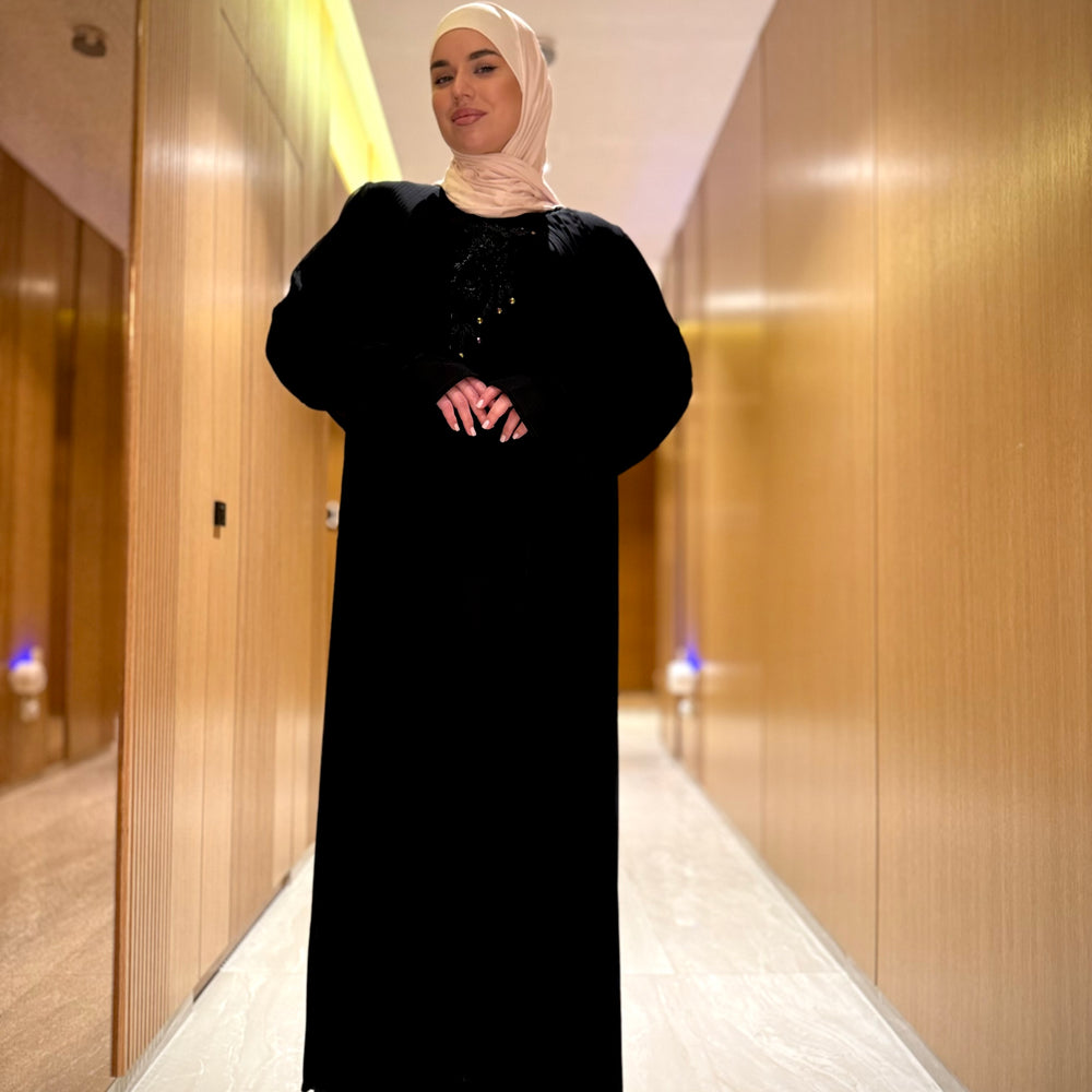 
                      
                        One Layered Elegant Black Abaya
                      
                    