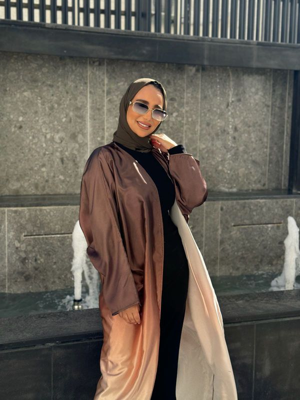 
                  
                    Colored Elegance in an Open Abaya
                  
                