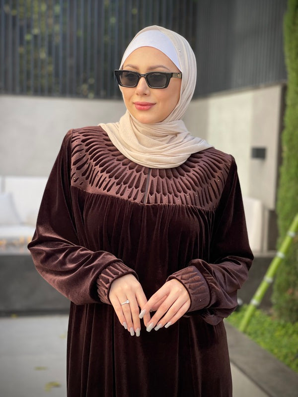 
                  
                    Velvet Abaya with Practical Front Closure
                  
                
