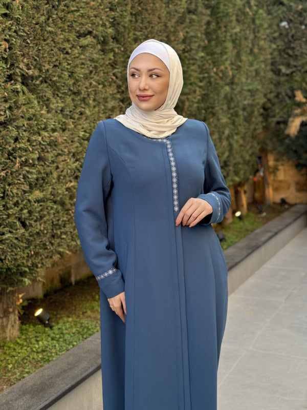 Chic Embroidered Jilbab with Front Button Closure