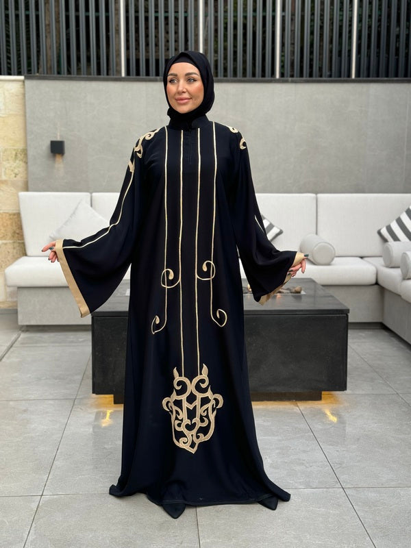 Stylish Black Abaya with Modern Details