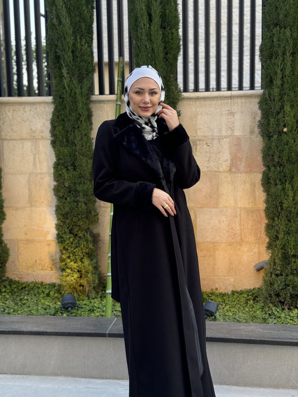 
                  
                    Black Wool Jilbab with Fur Accents
                  
                