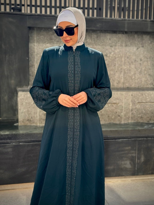 
                  
                    Embroidered Front-Zip Abaya in Zoom Fabric
                  
                