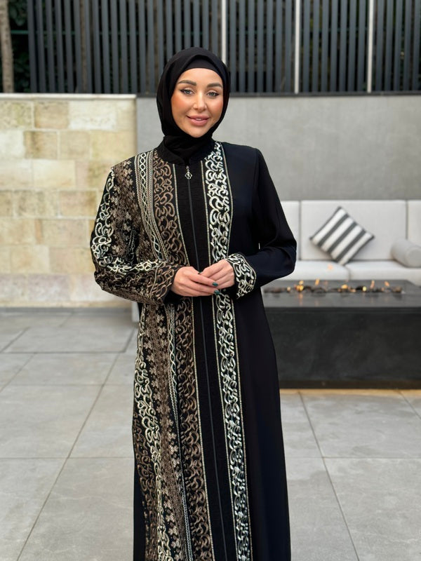Intricate Front and Sleeve Bouclé Embroidery Abaya