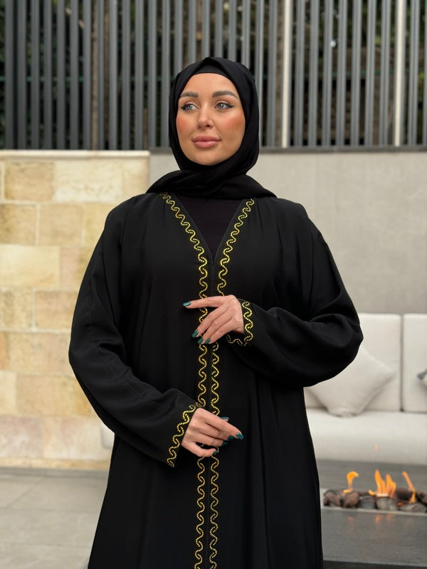 
                  
                    Swarovski-Adorned Black Abaya with Black Shawl"
                  
                