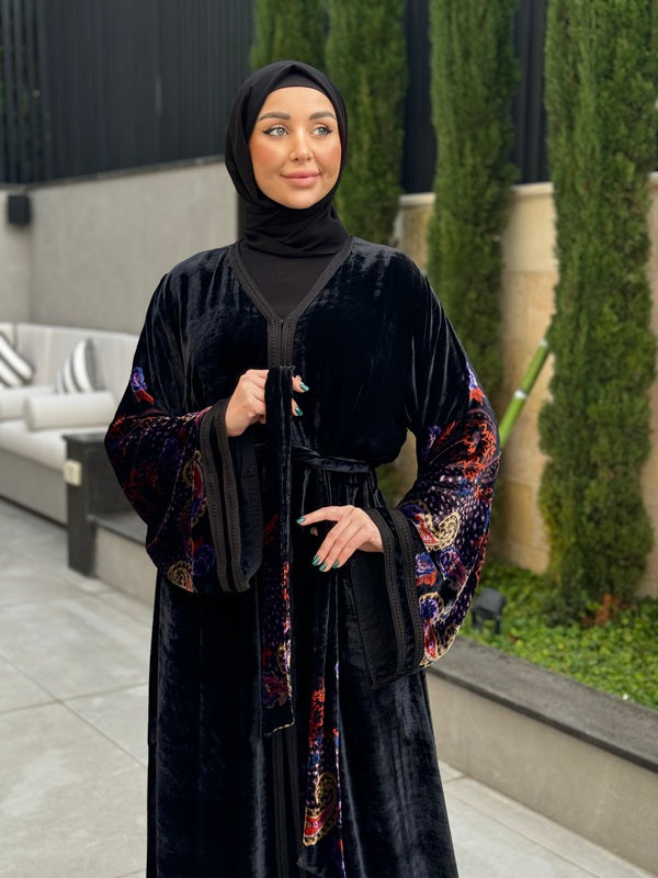 
                  
                    Black Abaya with Colorful Patterning
                  
                