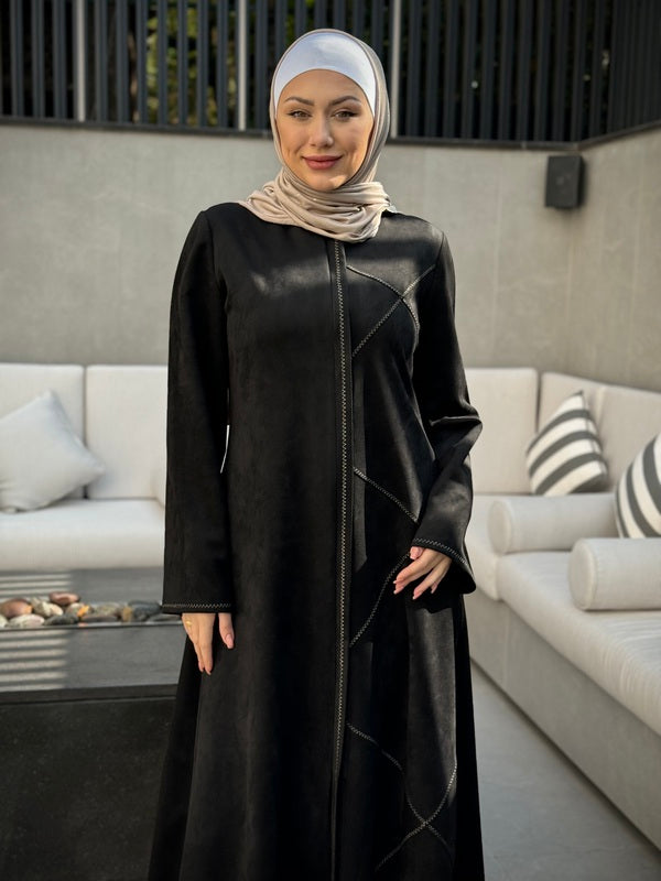 
                  
                    Chic Winter Suede Abaya with Embroidered Details
                  
                