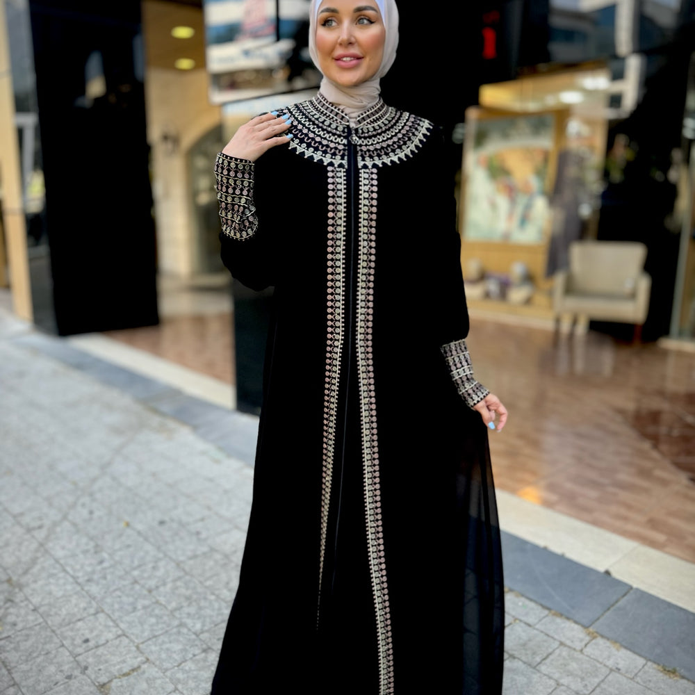 
                      
                        Elegant Double-Layered Black Abaya
                      
                    