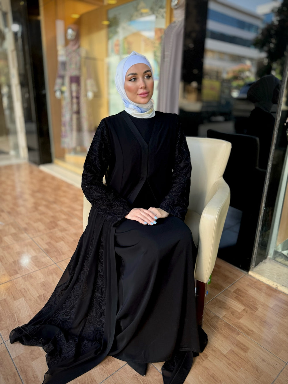 Sophisticated Double-Layered Black Abaya