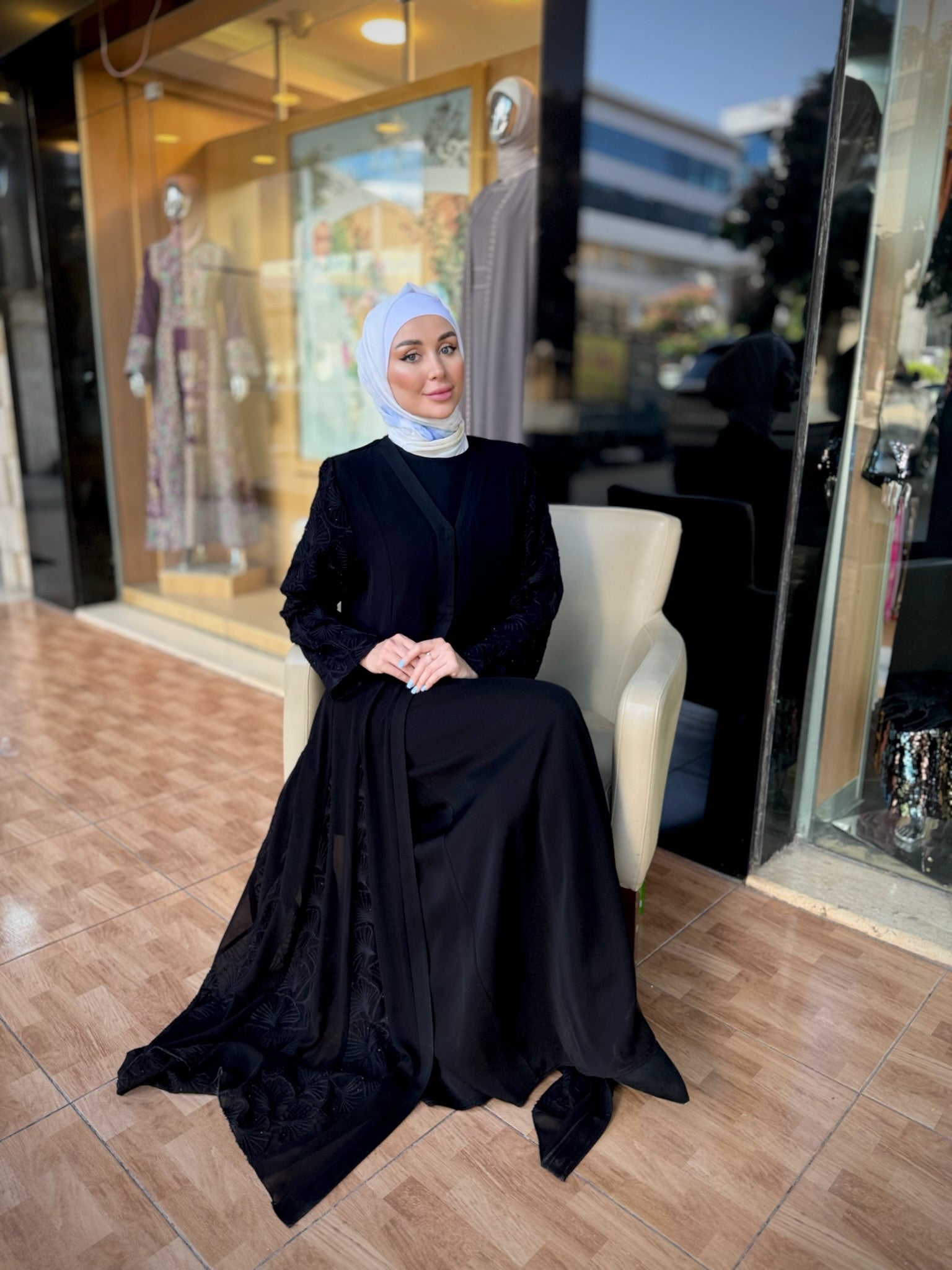 Sophisticated Double-Layered Black Abaya – Al Karam Qadri