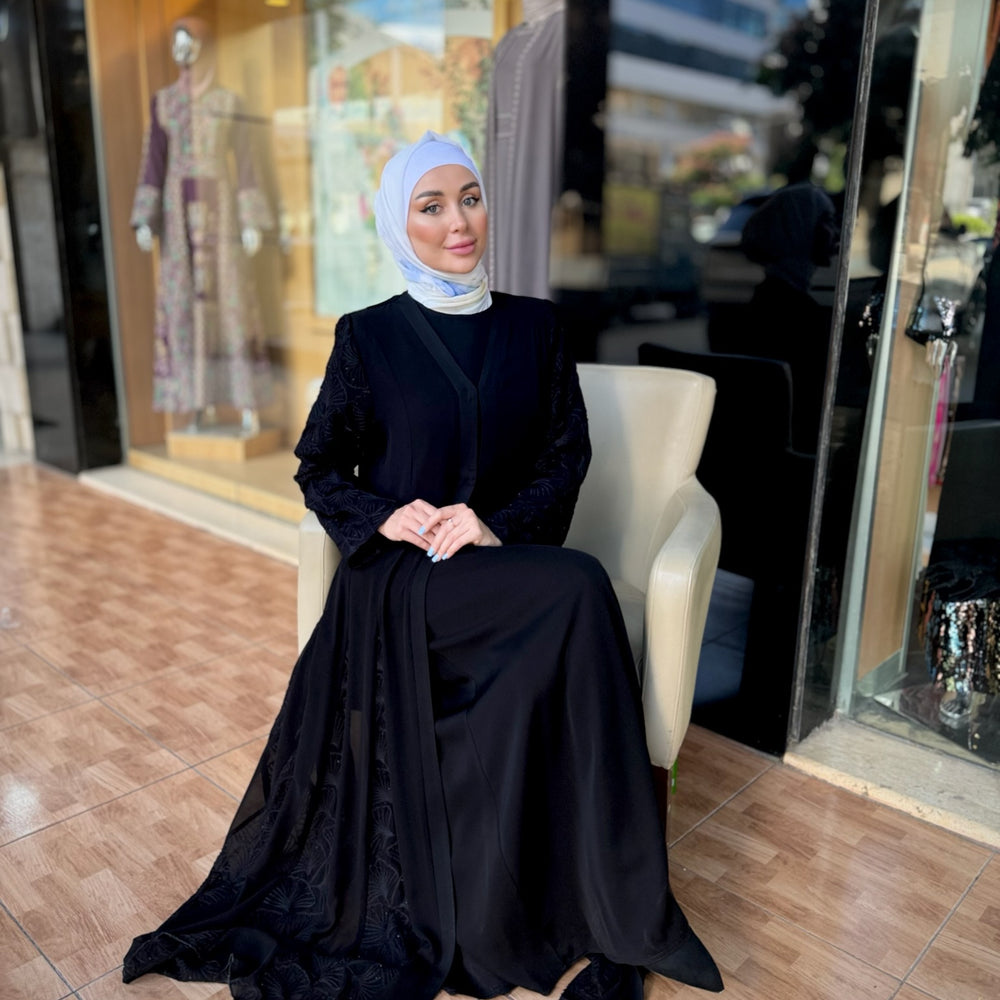 
                      
                        Sophisticated Double-Layered Black Abaya
                      
                    