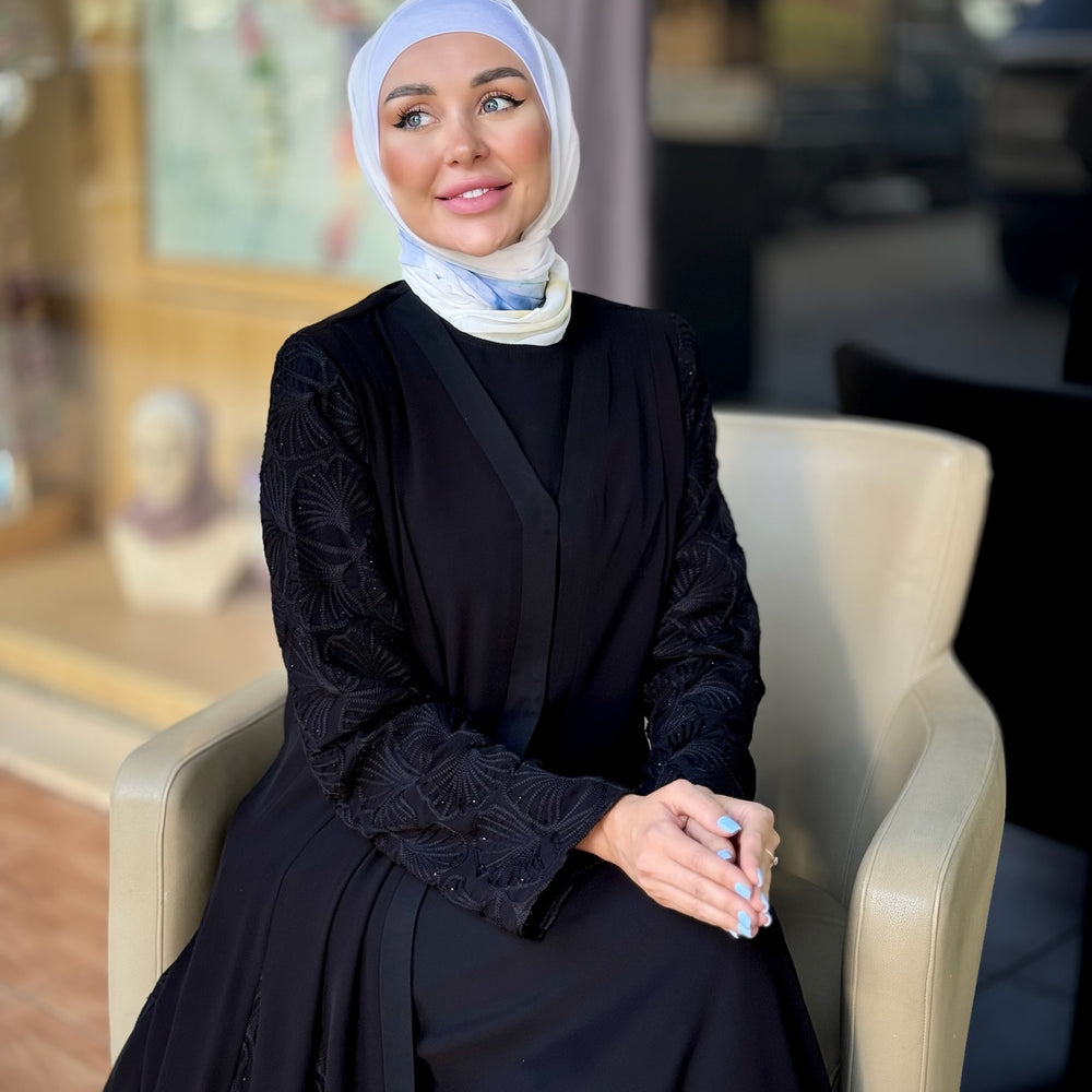 
                      
                        Sophisticated Double-Layered Black Abaya
                      
                    