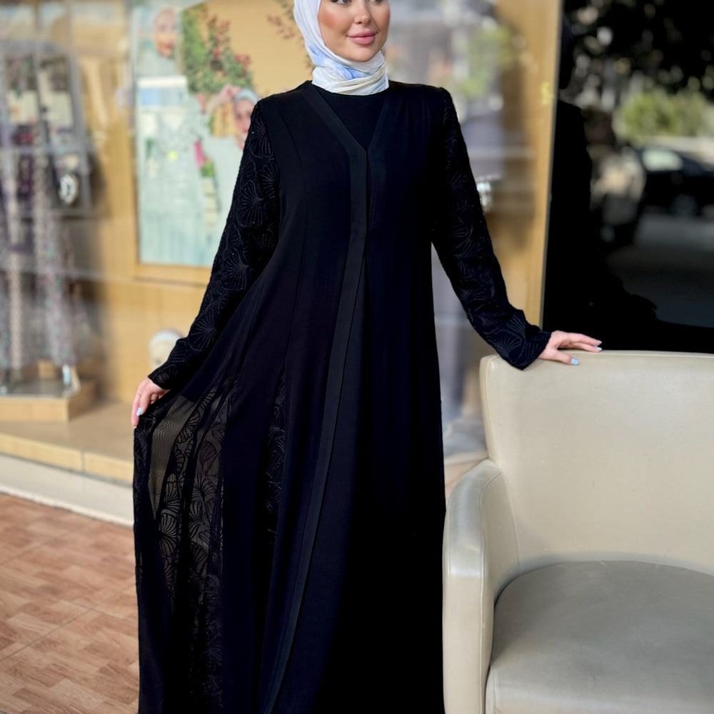 
                      
                        Sophisticated Double-Layered Black Abaya
                      
                    