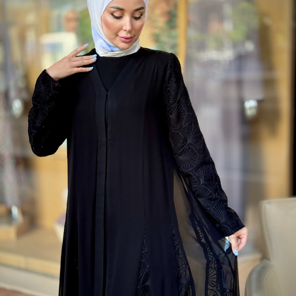 
                      
                        Sophisticated Double-Layered Black Abaya
                      
                    