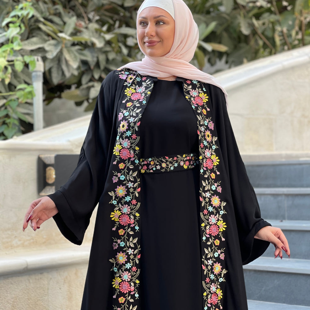 
                      
                        Modern Black Two-Piece Embroidered Abaya
                      
                    