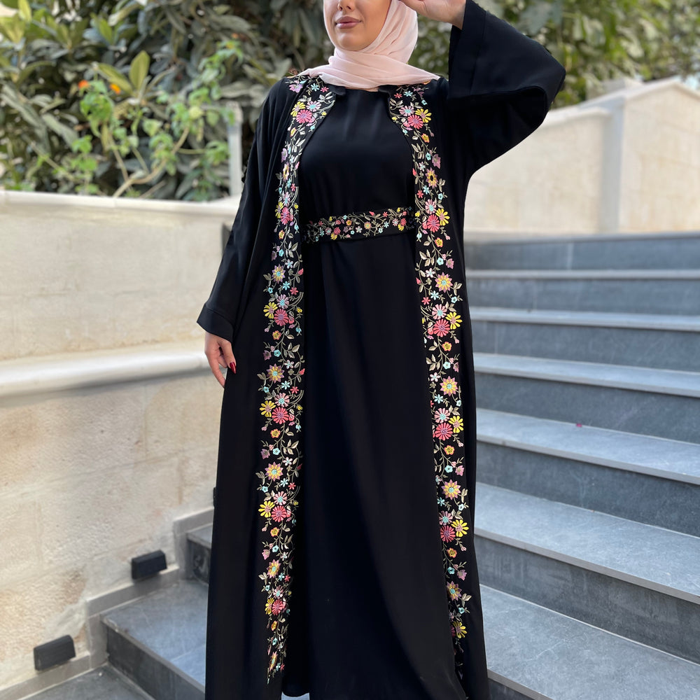 
                      
                        Modern Black Two-Piece Embroidered Abaya
                      
                    