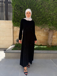Black Abaya With Hand Beaded Detailing - Al Karam Qadri 
