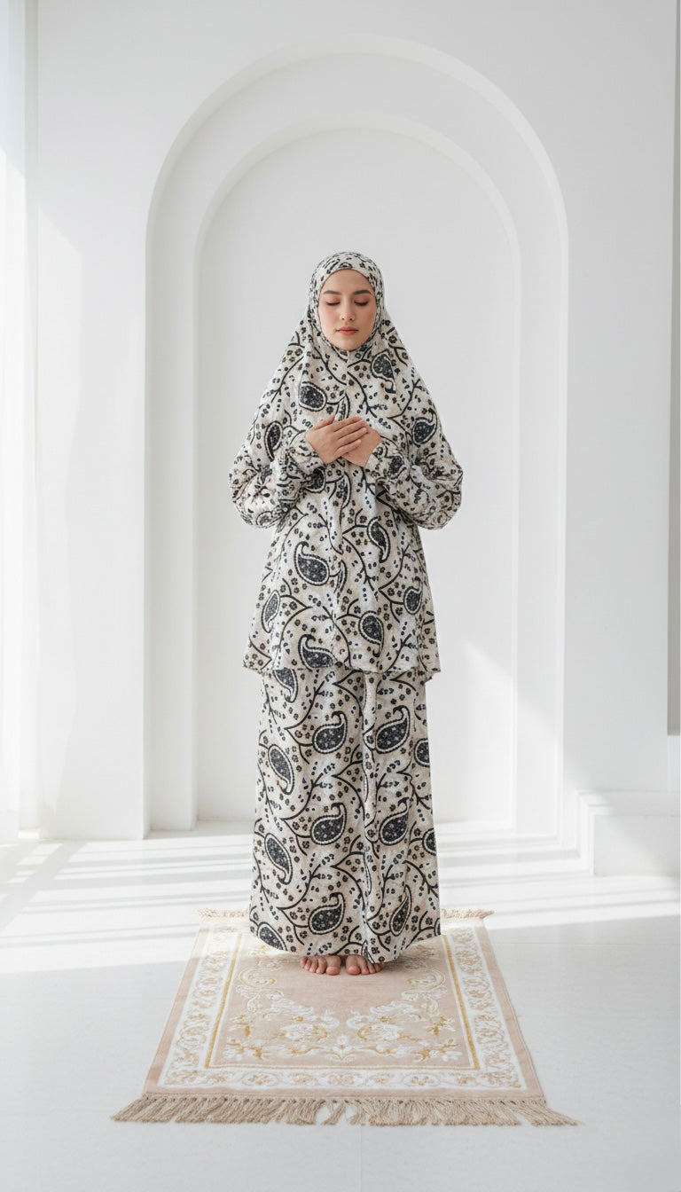 Elegant Patterned Prayer Set - Al Karam Qadri 