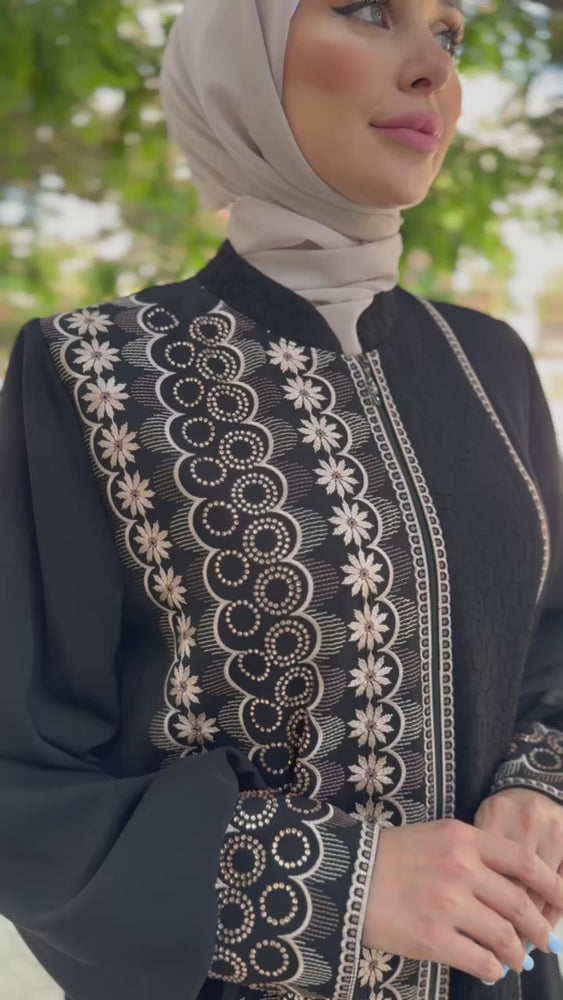 
                      
                        Load and play video in Gallery viewer, Black abaya with modern embroidery
                      
                    