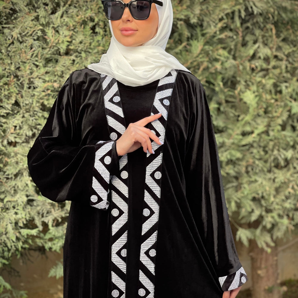 
                  
                    White Velvet Abaya with Embroidery
                  
                