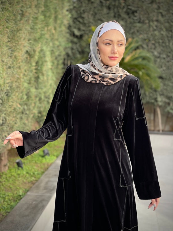 Black Velvet Pearled Abaya – Al Karam Qadri
