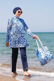 Tile Patterned Full Closed Hijab Swimsuit