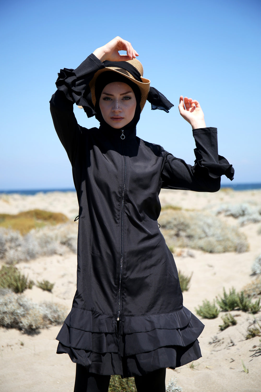 Parachute Black Zipper Full Closed Hijab Swimsuit
