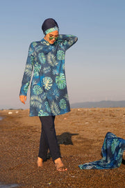 Leaf Patterned Full Closed Hijab Swimsuit