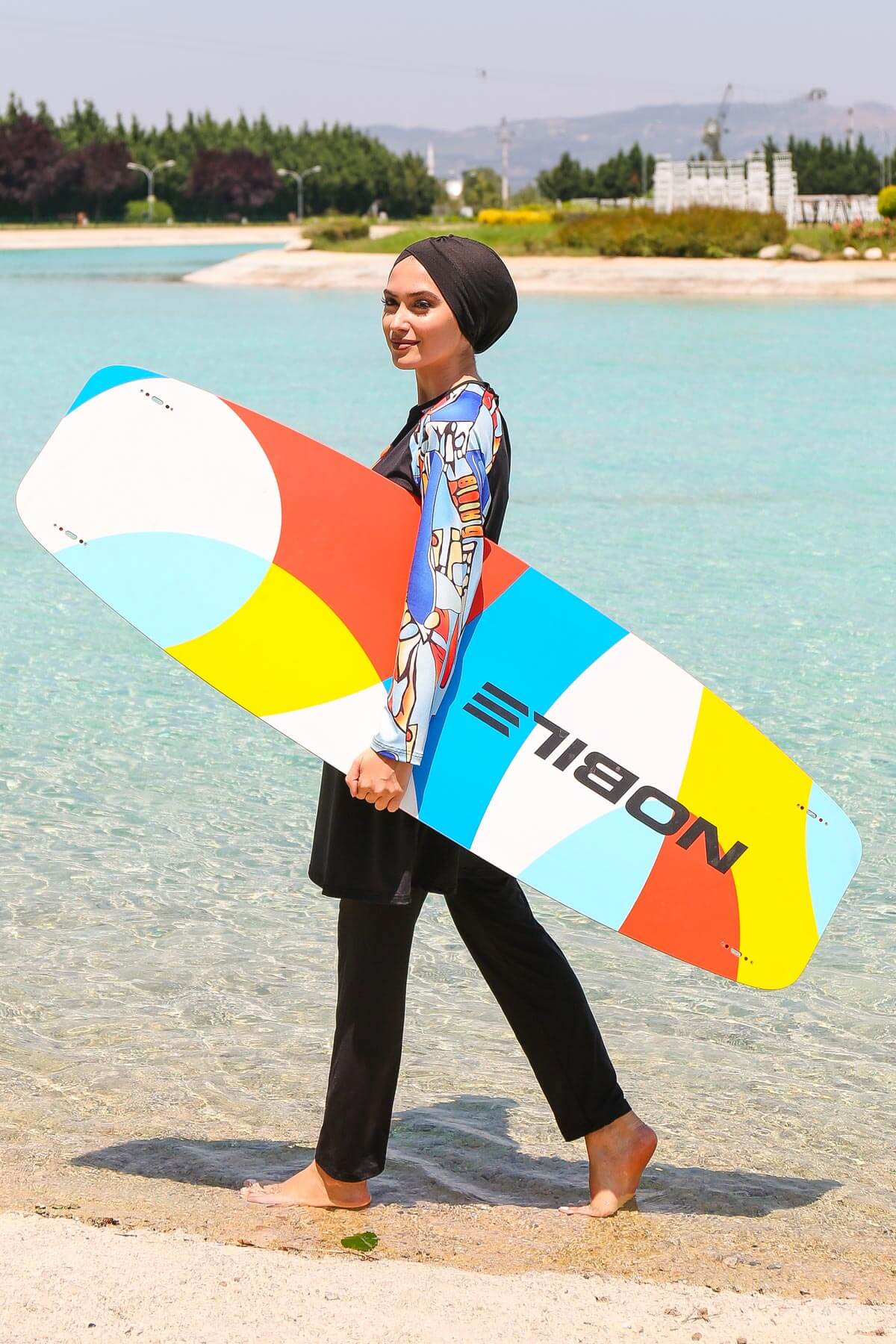 Quad Black Full Covered Hijab Swimsuit Al Karam Qadri