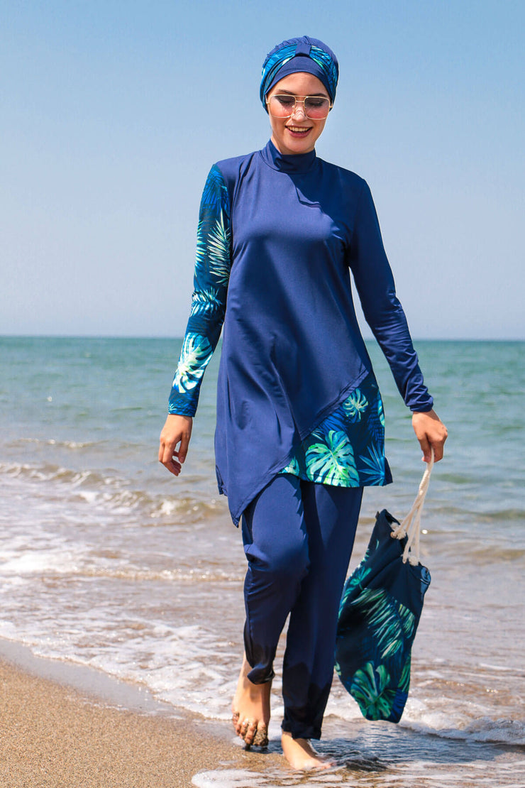 Navy Blue Full Covered Hijab Swimsuit