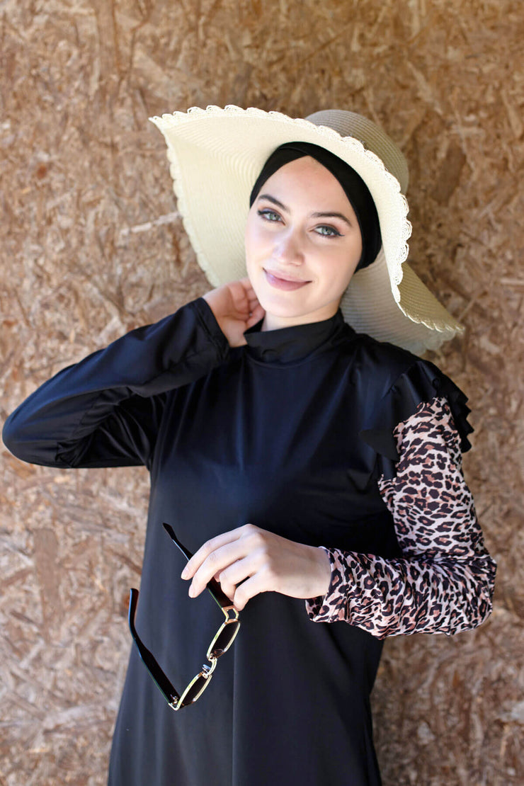 Leopard Sleeve Full Closed Hijab Swimsuit